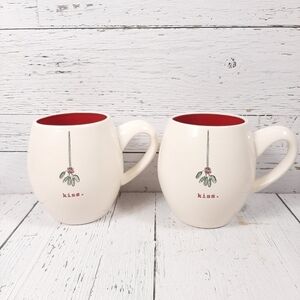 Rae Dunn Artisan Collection Kiss Mistletoe Mugs Holiday Christmas​​​